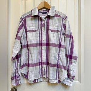 Columbia Silver Ridge Omni-Shade Purple Plaid Long Sleeve UVProtection Shirt. XL